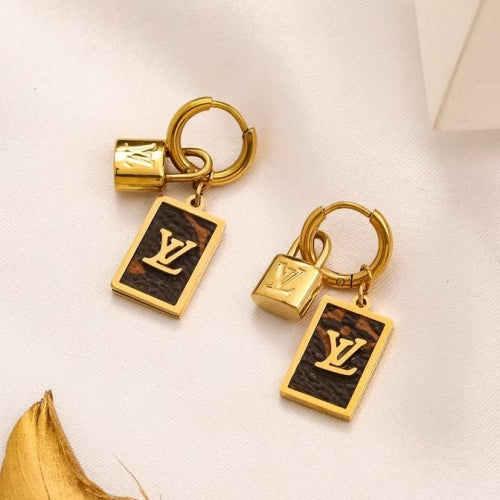 LV Ohrringe Creolen Ledereinsatz Gold Schloss