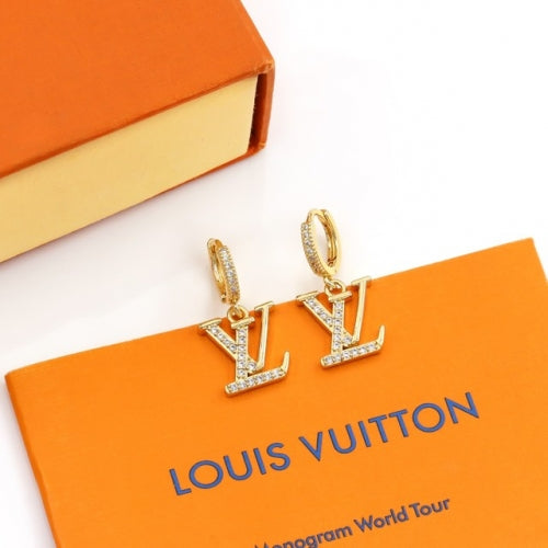 LV Ohrringe Luxusmarke Logo Gold Stones