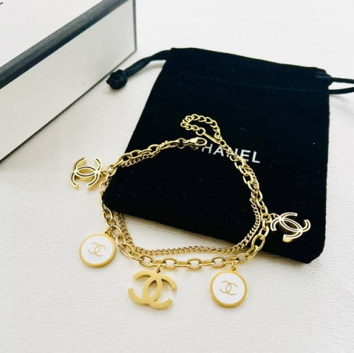 CHNEL Armband Zwei Reihen White Details